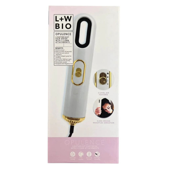L+W BIO Other - L + W BIO Opulence Lightweight Hair Dryer with 3 Comb Attachments